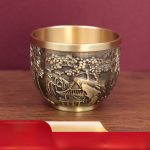 Bronze Relief Mountain Water Cup Vintage Scenic Cup Figurine Offering To Wealth God Buddha Water Cup Ornament Custom Metal Craft