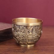 Bronze Relief Mountain Water Cup Vintage Scenic Cup Figurine Offering To Wealth God Buddha Water Cup Ornament Custom Metal Craft - Image 2