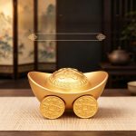 Rolling Wheel Golden Yuanbao Fortune Wagon Copper Coin Display Piece Living Room Shop Opening Gift Moving Decoration Craft