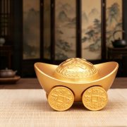 Rolling Wheel Golden Yuanbao Fortune Wagon Copper Coin Display Piece Living Room Shop Opening Gift Moving Decoration Craft - Image 3