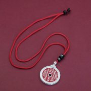 Vintage Silver Mountain Spirit Coin Pendant Necklace Traditional Chinese Style Vermilion Coin Lucky Lock Ornament - Image 4