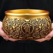 Solid Copper Wealth Bowl Home Decoration Opening Ceremony Gift Real Copper Inlay Fortune Bowl Ornamental Metal Craft