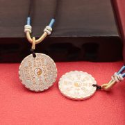 Fashionable Long Pendant Necklace for Women with Gold-Plated Foot Silver 999 Round Disc Lucky Phrase Hundred Blessings