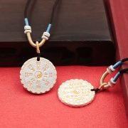 Fashionable Long Pendant Necklace for Women with Gold-Plated Foot Silver 999 Round Disc Lucky Phrase Hundred Blessings - Image 2