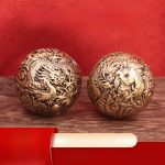 Bronze Dragon And Phoenix Handball Model Small Walnut Playing Ball Handle Piece Brass Ornaments Collectible Copperware