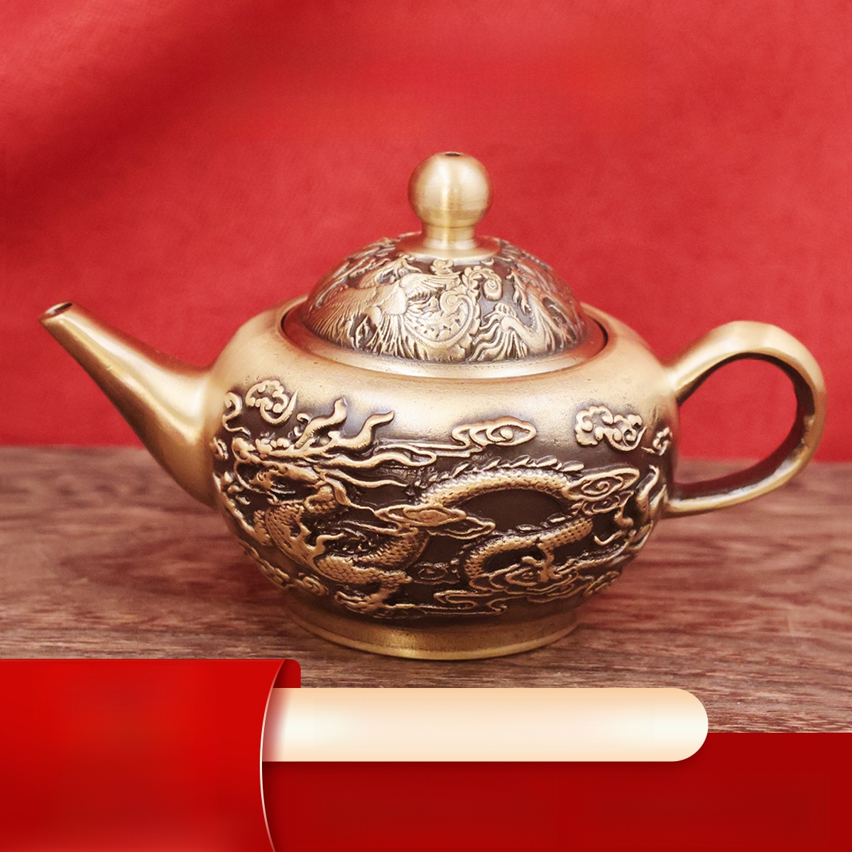 LA-1047003529884_img0 Bronze Vintage Dragon And Phoenix Teapot Chinese Style Tea Set Living Room Decorative Copperware Ornamental Display Wholesale - Image 1