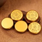 Antique Style Solid Gold Yuan Bing Cake Office Desktop Decoration Feng Shui Wealth Happiness Longevity Prosperity Set