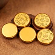 Antique Style Solid Gold Yuan Bing Cake Office Desktop Decoration Feng Shui Wealth Happiness Longevity Prosperity Set