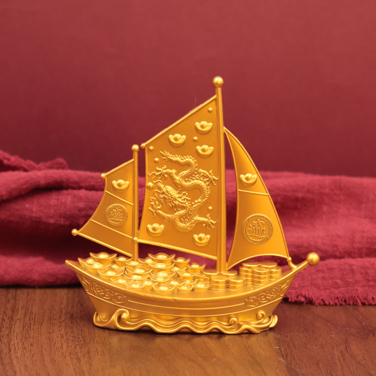 LA-1050372362673_img0 Prosperity Bringing Sailboat Ornament Smooth Sailing Design Double Dragon Lucky Metal Home Decor Full Return Cargo - Image 1