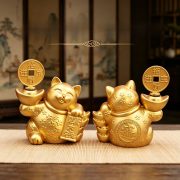 Alloy Wealth Attracting Cat Figurine Home Living Room Shop Counter Decoration Opening Gift Desktop Small Ornament Yuanbao Cat
