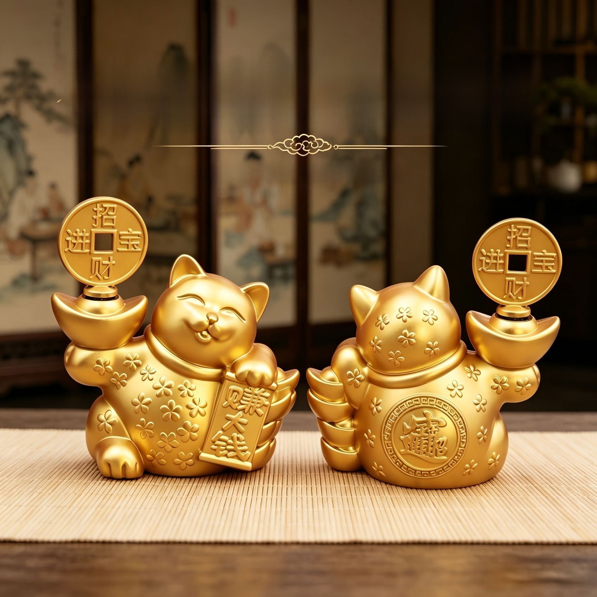 LA-1055170787572_img0 Alloy Wealth Attracting Cat Figurine Home Living Room Shop Counter Decoration Opening Gift Desktop Small Ornament Yuanbao Cat - Image 1