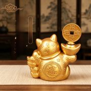 Alloy Wealth Attracting Cat Figurine Home Living Room Shop Counter Decoration Opening Gift Desktop Small Ornament Yuanbao Cat - Image 3