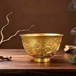 Antique Style Gold Plated Copper Bowl Peony Return Pattern Wealth Attracting Lucky Charm Tabletop Decoration Craftwork