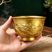 Antique Style Gold Plated Copper Bowl Peony Return Pattern Wealth Attracting Lucky Charm Tabletop Decoration Craftwork - Image 2