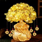 Yellow Crystal Wealth Tree Ornament Office Desk Living Room Decorations Jewelry Display Item Lucky Money Tree Figurine