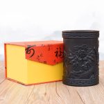 Black Ebony Wood Carved Business Office Pen Holder Traditional Chinese Style Custom Wood Craft Ornament