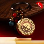 Bronze Artistic Rotation Keychain Car Pendant Bag Accessory Handle Red Coral Key Holder Custom Metal Craft Ornament