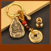 Bronze Chinese Zodiac Guardian Buddha Keychain Car Pendant Five Emperor Coins Gift Lucky Gourd Shape Red Soil Charm - Image 4