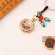 Handmade Vermilion Bronze Keychain Retro Brass Car Keychain Pendant Lucky Money Spinning Animal Zodiac Keyring Ornament - Image 3