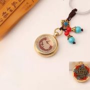 Handmade Vermilion Bronze Keychain Retro Brass Car Keychain Pendant Lucky Money Spinning Animal Zodiac Keyring Ornament - Image 4
