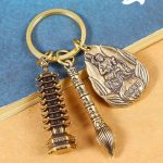 Bronze Twelve Zodiac Eight Great Guardian Gods Jin Bang Titling Wenhua Pen Vintage Style Nine-Tiered Tower Keychain
