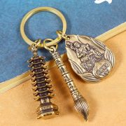Bronze Twelve Zodiac Eight Great Guardian Gods Jin Bang Titling Wenhua Pen Vintage Style Nine-Tiered Tower Keychain