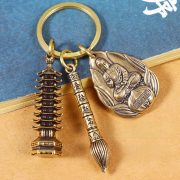 Bronze Twelve Zodiac Eight Great Guardian Gods Jin Bang Titling Wenhua Pen Vintage Style Nine-Tiered Tower Keychain - Image 2