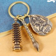 Bronze Twelve Zodiac Eight Great Guardian Gods Jin Bang Titling Wenhua Pen Vintage Style Nine-Tiered Tower Keychain - Image 3