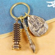 Bronze Twelve Zodiac Eight Great Guardian Gods Jin Bang Titling Wenhua Pen Vintage Style Nine-Tiered Tower Keychain - Image 4