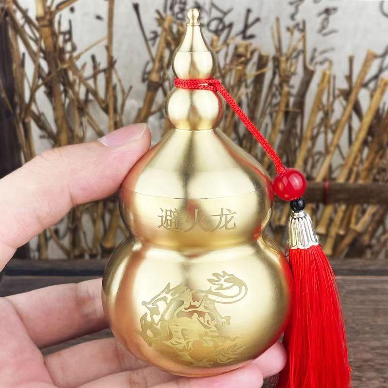 LA-688684713116_img0 Portable Brass Gourd Hundred Happinesses Ornament Carry-On Fireproof Dragon Toothpick Holder Tassel-Decorated Craft - Image 1