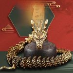Bronze Living Dragon Sculpture 3D Metal Display Item movable Cheetah and Egyptian Cobra for Showroom Desktop Decoration
