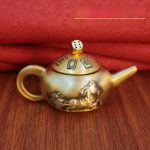 Bronze Handle Teapot Desktop Craft Small Ornaments Living Room Mahjong Wealth Attracting Tea Pot Rotation Custom Metal Craft