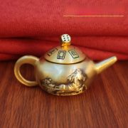 Bronze Handle Teapot Desktop Craft Small Ornaments Living Room Mahjong Wealth Attracting Tea Pot Rotation Custom Metal Craft