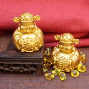 Solid Brass Smiling Face Wealth God Desktop Ornaments Sand Gold Yuanbao Wealth God Crafts Gifts Decorations Custom Metal Craft