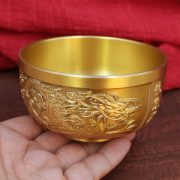 Bronze Bowl Bronze Phoenix Dragon Bowl Antique Style Chinese Living Room Bedroom Home Buddha Offering Shop Decoration Ornament - Image 2