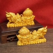 Golden Ox Pulling Wagon Decoration Wealth Attraction Bowl For Office Living Room Custom Metal Craft Ornament Zodiac Ox