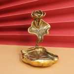 Solid Brass Lotus Flower Reverse Flow Incense Copper Ornaments Chinese Style Tea Room Zen Frog Lotus Copper Tea Pet Mini Decorations