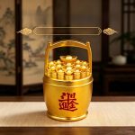 Metallic Fortune Attraction Bucket Gold Office Living Room Entrance Custom Metal Craft Ornament For Wealth Gathering