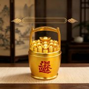 Metallic Fortune Attraction Bucket Gold Office Living Room Entrance Custom Metal Craft Ornament For Wealth Gathering