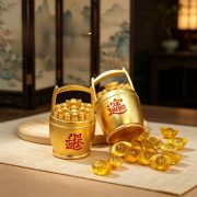 Metallic Fortune Attraction Bucket Gold Office Living Room Entrance Custom Metal Craft Ornament For Wealth Gathering - Image 4