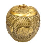Bronze Tea Canister With Lid Office Storage Home Decor Double Fish And Five Ox Fortunate Characters Metal Craft Ornament - Image 5
