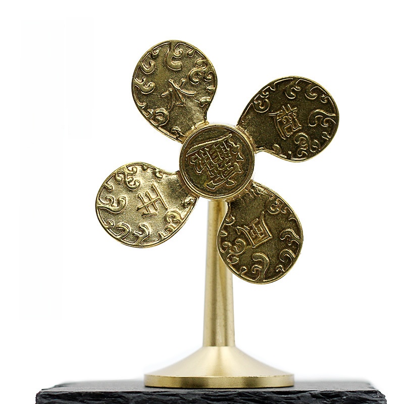 LA-827922309740_img0 Bronze Lucky Windmill Desktop Decoration Rotating Money Attracting Fan Craftwork Gift Tabletop Ornaments - Image 1