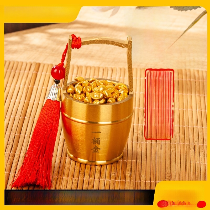 LA-828273592594_img0 Bronze One Bucket Of Gold Water Bucket With Golden Bar Fortune Attracting Treasure Desktop Metal Artwork Ornament - Image 1