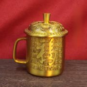 Bronze Relief Dragon And Phoenix Good Luck Longevity Tea Pot Tea Cup Copper Water Tank Living Room Decorative Gifts