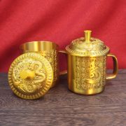 Bronze Relief Dragon And Phoenix Good Luck Longevity Tea Pot Tea Cup Copper Water Tank Living Room Decorative Gifts - Image 4