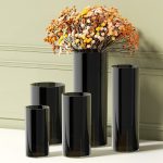 Nordic Pure Black Large Straight Flower Vase Fresh Flowers Arrangement Wealth Bamboo Awakening Bucket Decorative Flower Pot