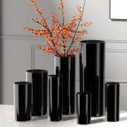 Nordic Pure Black Large Straight Flower Vase Fresh Flowers Arrangement Wealth Bamboo Awakening Bucket Decorative Flower Pot - Image 3