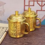 Bronze Chinese Style Double Happiness Dragon And Phoenix Tea Cup Carved Home Decorative Ornaments Artistic Handicrafts