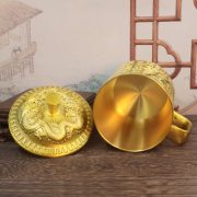 Bronze Chinese Style Double Happiness Dragon And Phoenix Tea Cup Carved Home Decorative Ornaments Artistic Handicrafts - Image 3