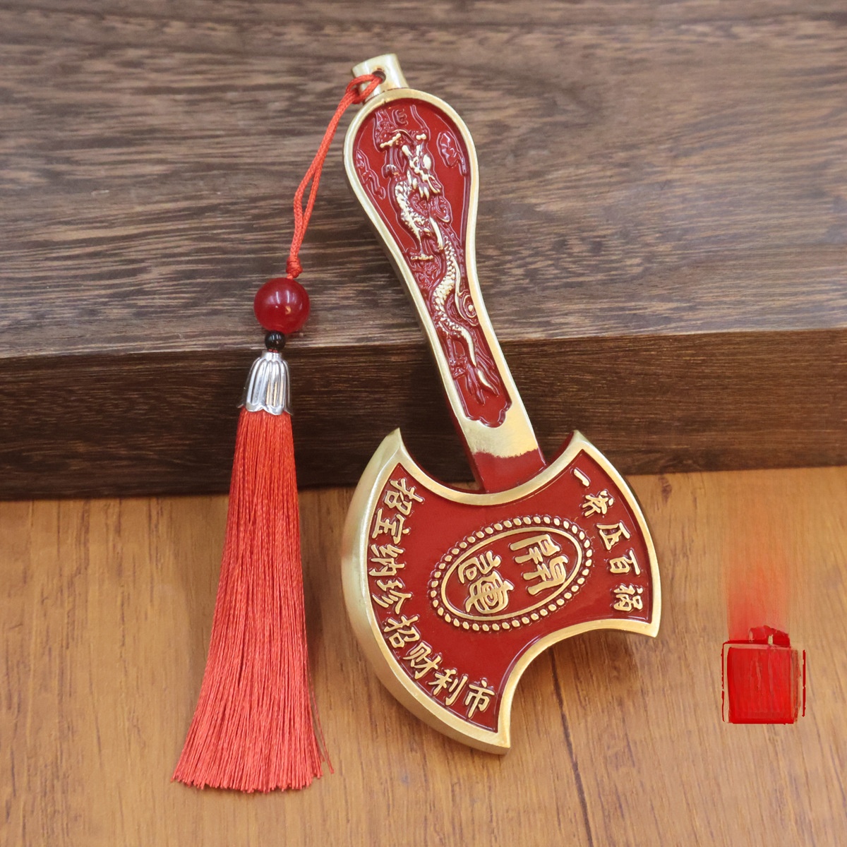LA-856062291187_img0 Bronze Axe Head Artistic Craft Decoration Living Room Furniture Desktop Entranceway Decor Lucky Charm Vintage Chinese Style Tassel - Image 1